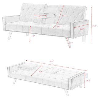 Sofa Bed With Nail Head Trim And Cup Holders - Pink