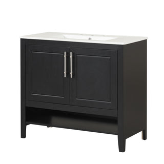 36" Bathroom Vanity With Sink, Frame Cabinet With Doors And Drawers - Black
