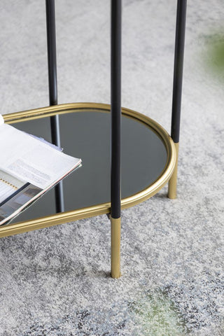 3 Tier Metal Console Table, Mirrored Shelf - Golden Black
