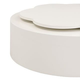 Modern Round Coffee Table (Set of 2), 360 Degree Rotatable Flower Shaped Top With 2 Drawers, Top Circle Side Table End Table With Glass For Living Room - Off White