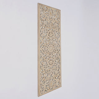 Floral Hand Carved Mandala Rectangle Wall Decor With Mirror - Antique Brown / White