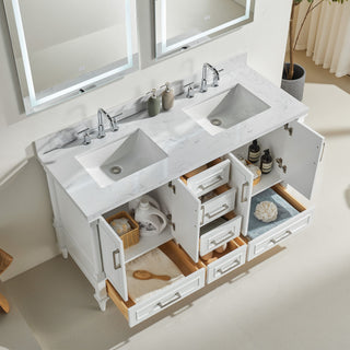 Freestanding Double Bathroom Vanity With Extra Black Handles - White