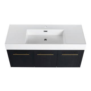 Modern Wall Mounted Bathroom Vanity With Thick Edge Resin Sink And Storage Rack