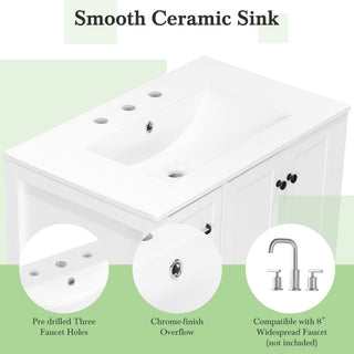 Bathroom Vanity With Sink Top, Bathroom Vanity Cabinet With 2 Doors And 2 Drawers, Open Shelf