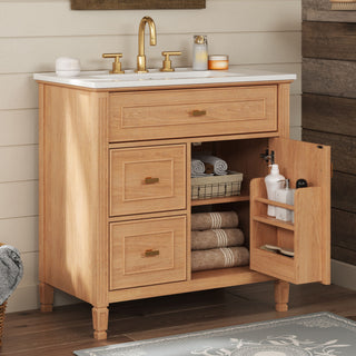Bathroom Vanity With Sink, Flip Drawer & Adjustable Shelf - Natural