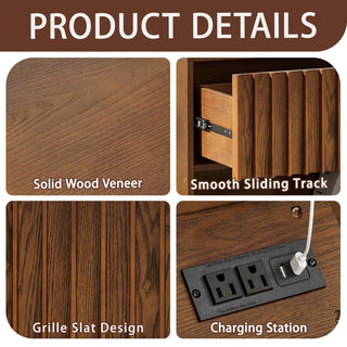 Nightstand With Hidden Charging Station USB Ports & Outlet Hole