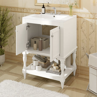 Modern Bathroom Vanity With Sink, Rectangular Cabinet With Open Shelf And Closed Storage