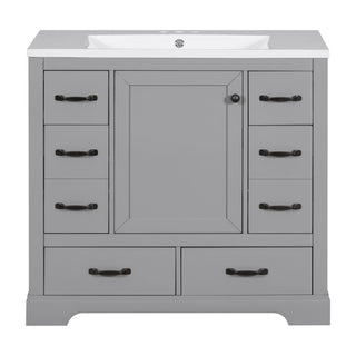 Modern Bathroom Vanity With Sink, 6 Drawers, Adjustable Shelf
