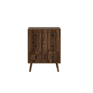 3 Drawer Dresser, Storage Cabinet With Vertical Grooves For Bedroom - Walnut