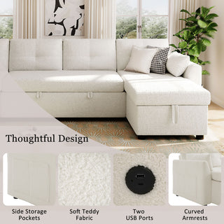 U-Shaped Sectional Sofa Bed With Storage And USB Ports