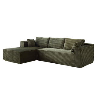 Compression Sectional Couch With Comfy Chaise, Boneless L Shape Sofa With Deep Seat
