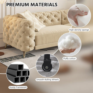 3 In 1 Convertible Sleeper Sofa, Pull Out Bed, Button Tufted, 4 Seater Couch With Movable Ottoman For Apartment - Apricot