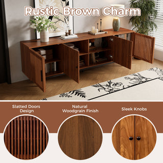 TV Stand, Media Console & Soft Closing Hinges, Adjustable Shelves, Slatted Doors - Walnut