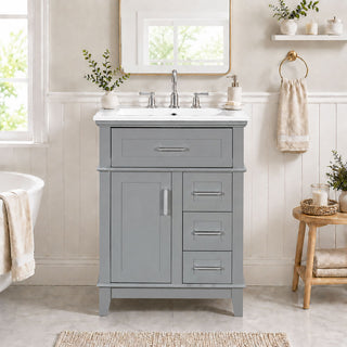 Modern Bathroom Vanity With Sink, Flip Drawer & 3 Drawers, Soft Close Hinges, Adjustable Shelf
