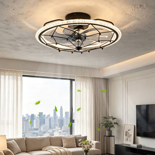 Caged Ceiling Fan With Remote Control Lights, 6 Speeds, 3 Color Temperature LED - Antique Black