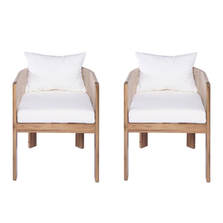 Matera - Patio Dining Chair (Set of 2) With Wraparound Back And Removable Cushion Cover - Teak / Beige