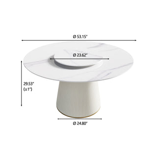 Modern Artificial Stone Round Plywood Base Dining Table, Can Accommodate 6 People, Artificial Stone Turntable (Not Including Chairs) - White / Beige