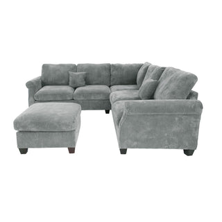 Modern Sectional Set With Corner Wedge, Loveseat, Ottoman & 2 Pillows