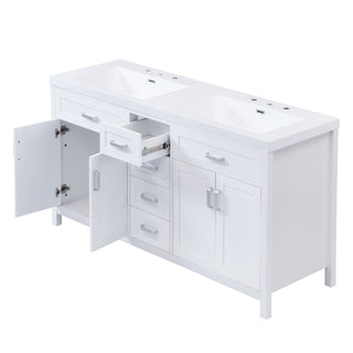 59.1" Minimalist Double Sink Bathroom Vanity With Top, Soft Close Doors & Drawers - White