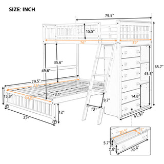 Bunk Bed With 6 Drawers And Flexible Shelves, Bottom Bed With Wheels