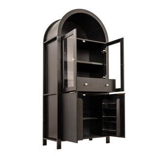 Fluted Tall Arched Pantry Cabinet With Adjustable Shelves