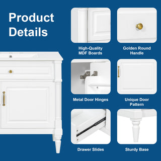 Freestanding Bathroom Vanity With Sink, Adjustable Shelf, Flip Drawer
