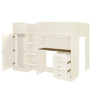 Loft Bed With Built In Wardrobe, Desk, Shelves, And Drawers