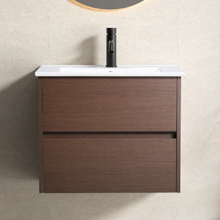 Wall-Mounted Bathroom Vanity, Soft-Close Drawer, Premium Slides - Black Brown