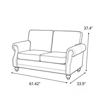 Loveseat Sofa With Nailhead Detail & Turned Legs, 2 Seater Upholstered Couch