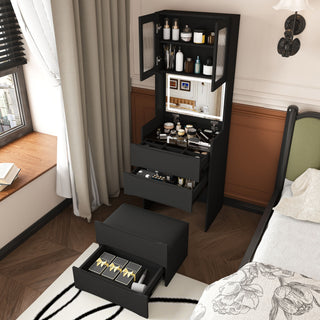 3 In 1 Vanity Table With LED Mirror & Storage Stool For Bedroom
