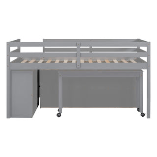 Loft Bed With Retractable Writing Desk And 4 Drawers, With Lateral Portable Desk And Shelves