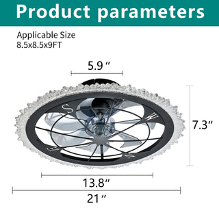 21" Caged Ceiling Fan With Dimmable LED Light And Remote Control, Low Profile Flush Mount Fan - Matte Black