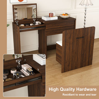 Folding Desk With Mirror And Storage Stol For Bedroom