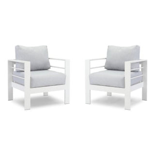 Modern All-Weather Patio Armchairs & Thick Cushions (Set of 2)
