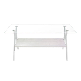 Rectangle Coffee Table With Tempered Glass Top And Shelf