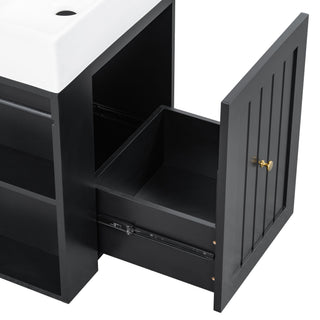 Modern Bathroom Vanity With Sink, Storage Cabinet, Drawer & Side Shelf