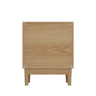 Bedside Table With Grille Design And 2 Drawers, Side Table For Bedroom - Oak
