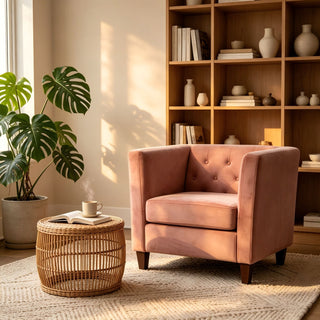 Button Tufted Accent Chair, Square Arms