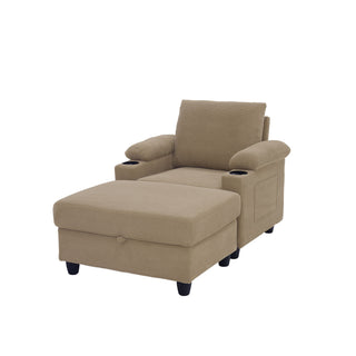 Accent Chair With Storage Ottoman, Reclining Single Chaise Lounge With Cupholders And USB, C Ports