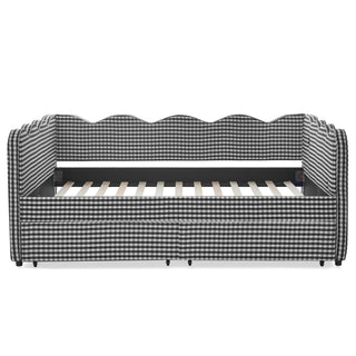 Gingham Daybed With USB Charging Port, Wave-Shaped Design