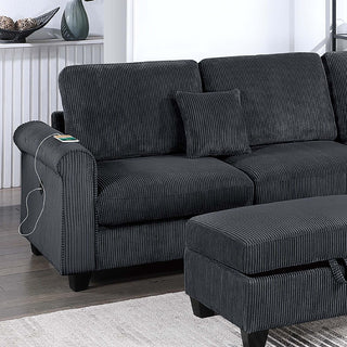 Contemporary Sectional Set With Right Arm Chaise, Left Arm Sofa With USB Port, Storage Ottoman
