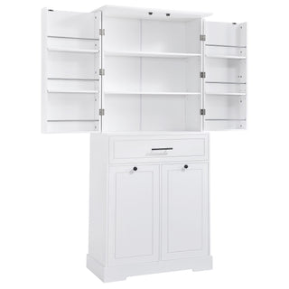 Freestanding Bathroom Storage Cabinet With Doors, Drawers, And Tilt Out Laundry Hamper - White