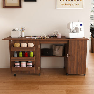 Foldable Sewing Table With Locking Casters