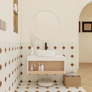 Floating Bathroom Vanity With Glossy Round Vessel Sink