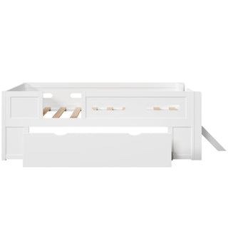 Platform Bed With Guardrail And Drawer