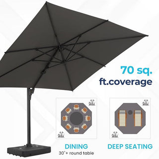 Round Cantilever Patio Umbrella With 360 Rotation & Infinite Tilt Adjustment