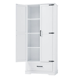 Tall Bathroom Storage Cabinet With 2 Doors And 2 Drawer, Adjustable Shelf - White