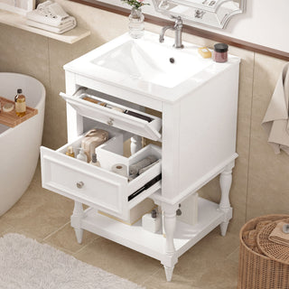 Retro Design Bathroom Vanity With Sink, 2 Drawer Storage Cabinet