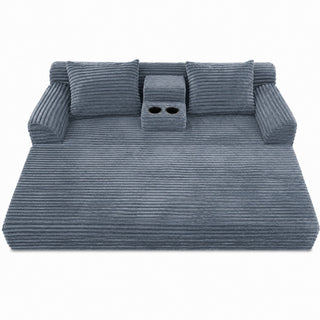Soft Striped Convertible Sofa Bed, Dual Use Lounge Couch With Cup Holders And Pillows
