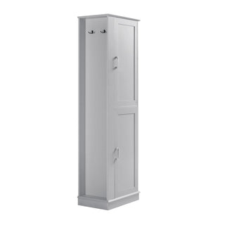 Tall Freestanding Bathroom Storage Cabinet With Adjustable Shelves And Side Hooks